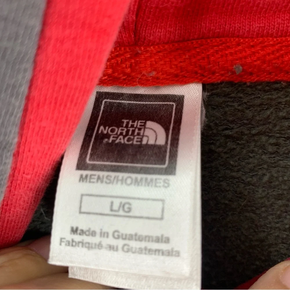 North Face Hoodie Mens Large Gray Red Pullover Kangaroo Pocket